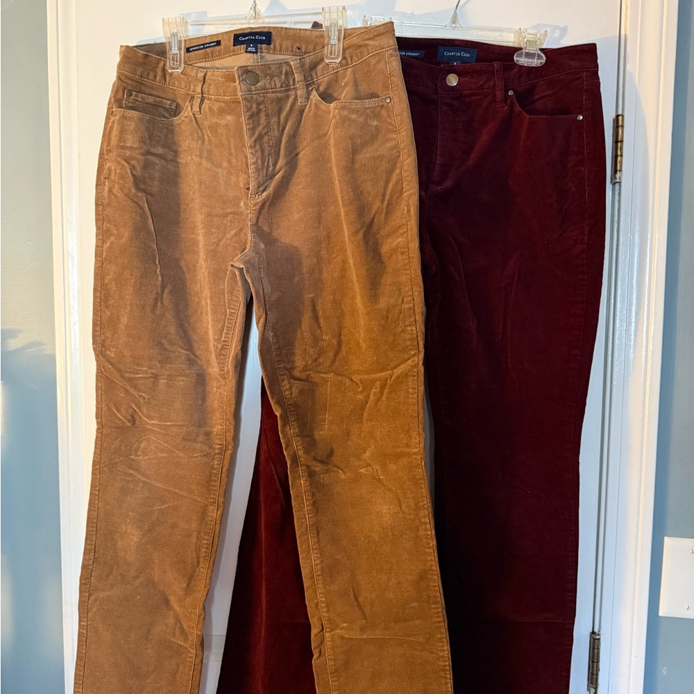 Charter Club Corduroy Pants in Burgundy and Tan